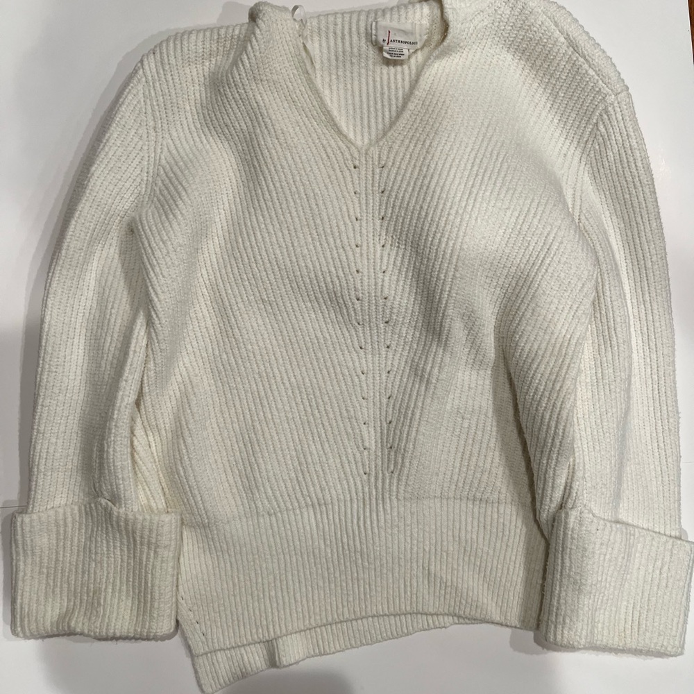 Anthropologie Cream V-Neck Sweater
